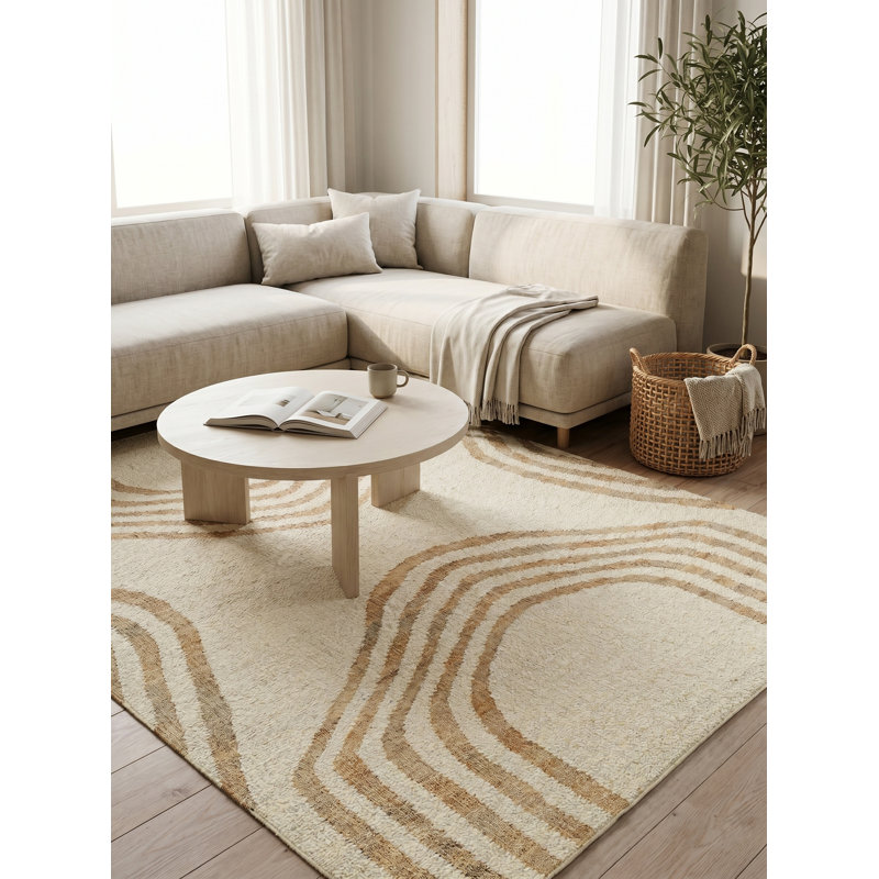 Pompano Hand Woven Wool/Jute IVORY/Cream/Beige Area Rug, 12'X15'