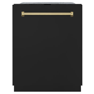 ZLINE Autograph 24 in. 3rd Rack Dishwasher w/ Auto Door Open, 44dBa, Black Panel & Gold Handle