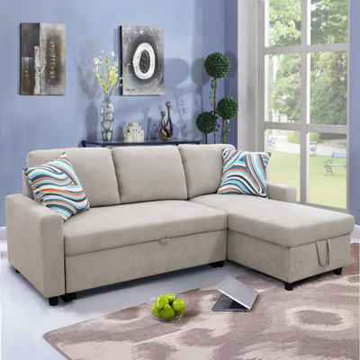 Grey Microfiber 2-Piece Reversible Sleeper Sectional Sofa with Storage