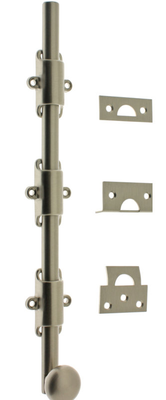Solid Brass 18" Heavy Duty Surface Bolt, Satin Nickel