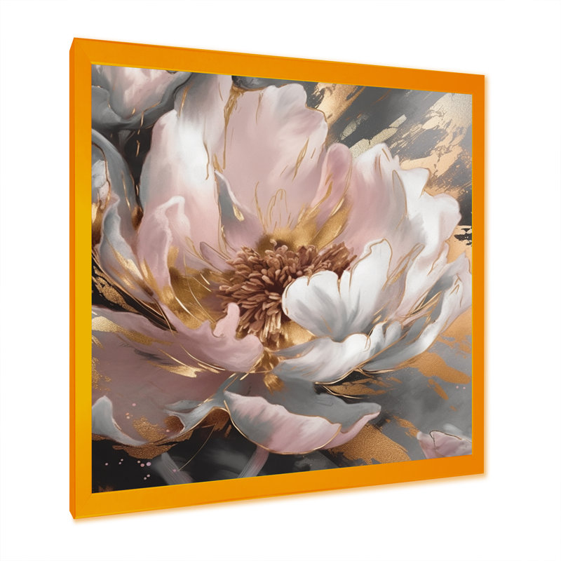 Marbre rose doré pivoine II, Encadrement doré, H 30 po x l 30 po