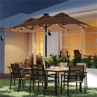 Parasol et accessoires en polyester sur cadre en acier avec inclinaison et auvent double face de 9,7 pi