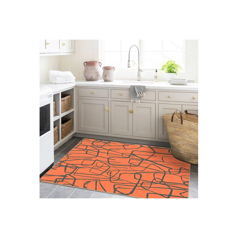 Tapis orange lavé à la machine, Tapis de couloir 3 pi 3 po x 9 pi 10 po