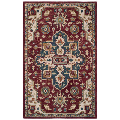 Vahakn Hand-Tufted Wool Red/Blue Area Rug