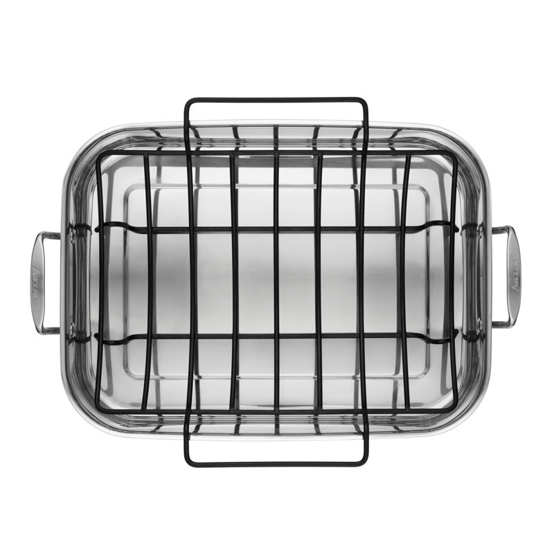 Anolon Tri-Ply Clad Stainless Steel Roaster / Roasting Pan with Nonstick Rack, 17-Inch x 12.5-Inch