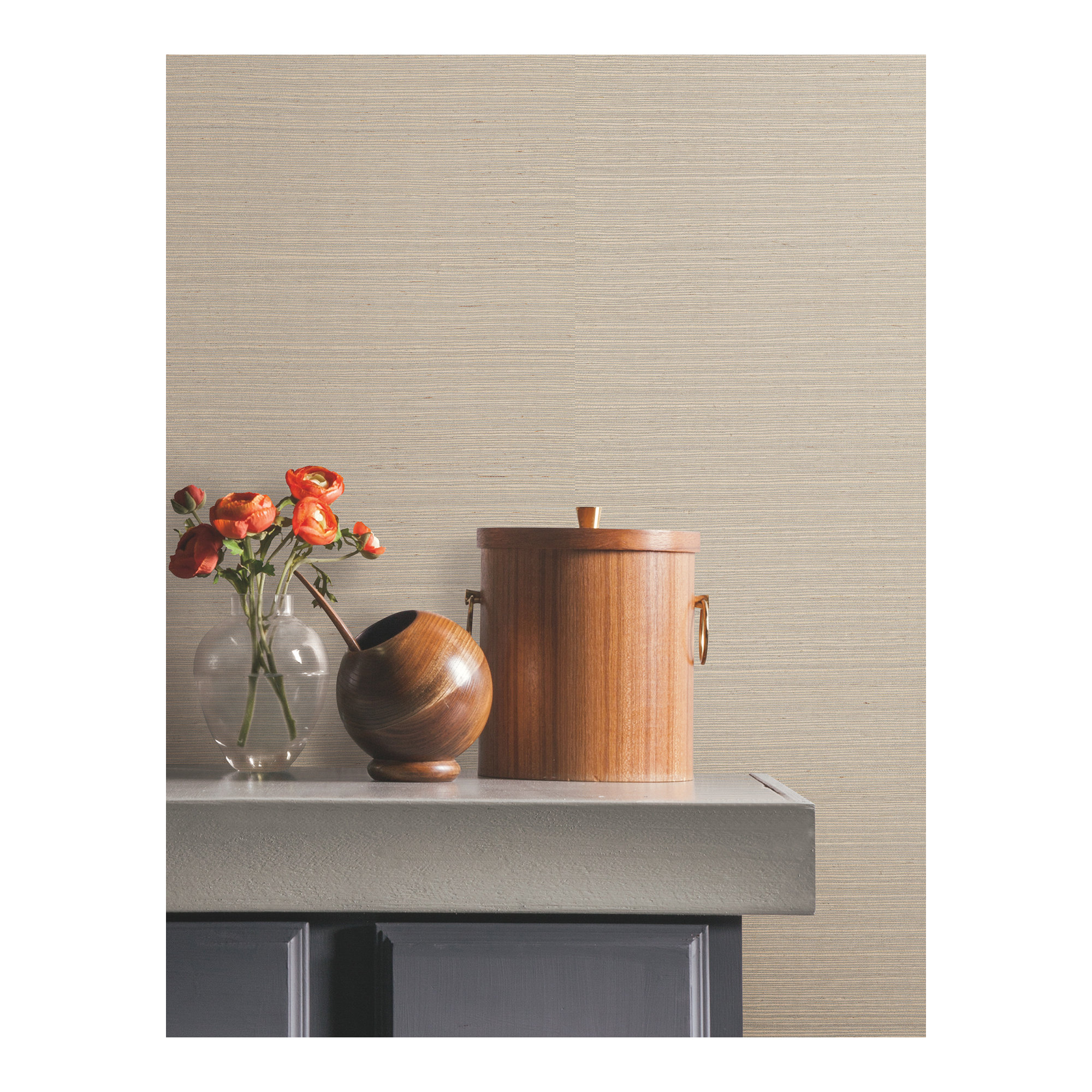 Natural Sisal Peel and Stick Grasscloth Wallpaper, Warm Gray