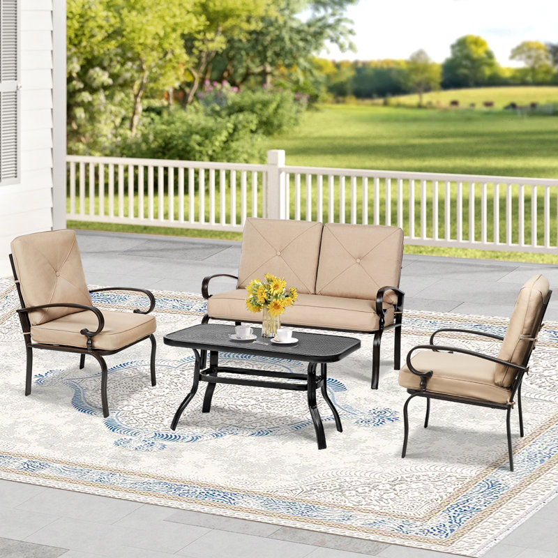 Baldewijn 4 - Person Patio Conversation Set with Cushions, Light Brown