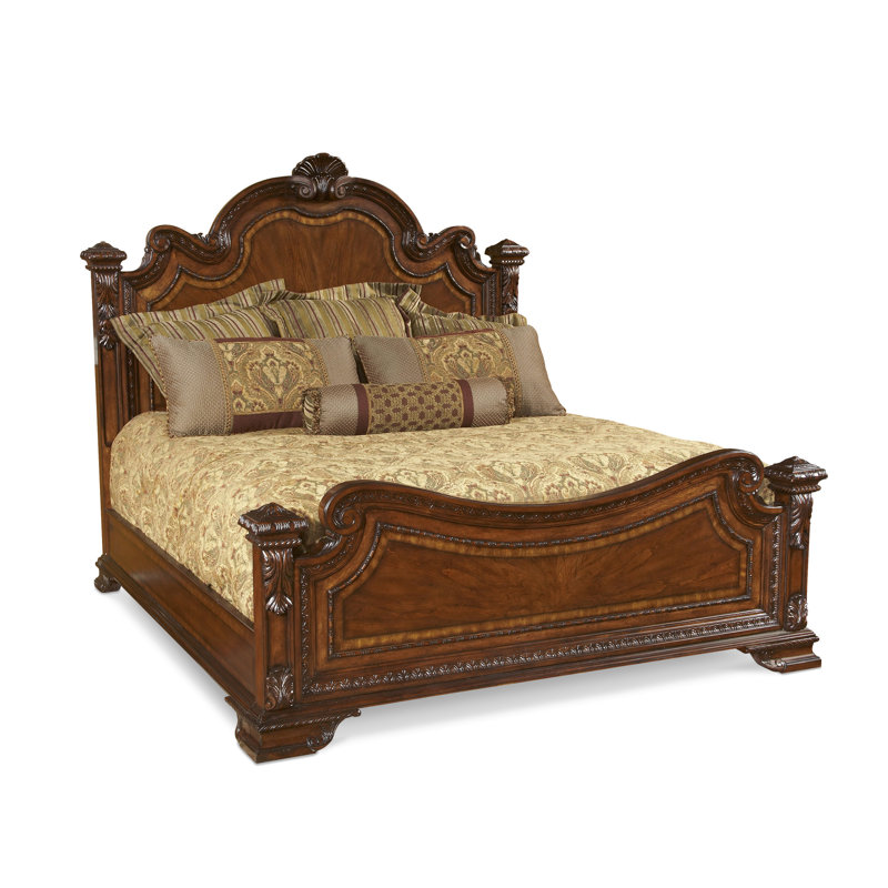 Traditional Brown Pine Wood Queen Poster Bed with Headboard