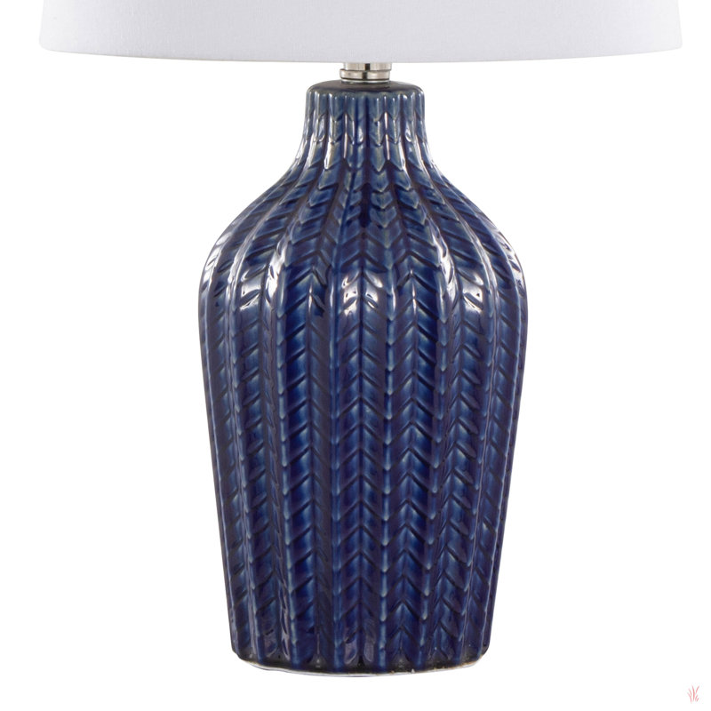 Lampe de table contemporaine en céramique, nickel poli et lin blanc Rockwell de 23 po Rockwell - ensemble de 2, Bleu