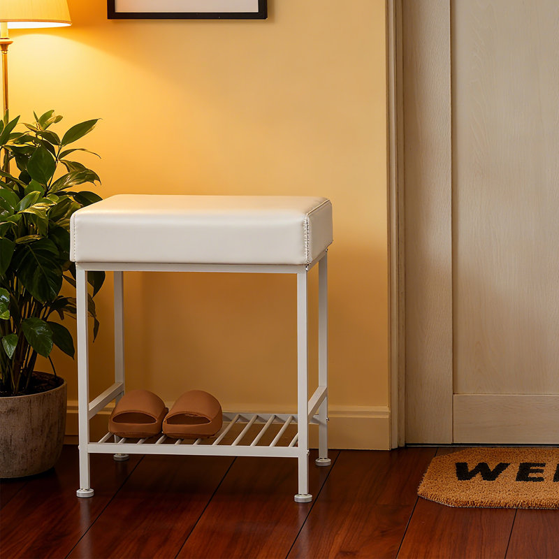 Tabouret carré en cuir, Blanc