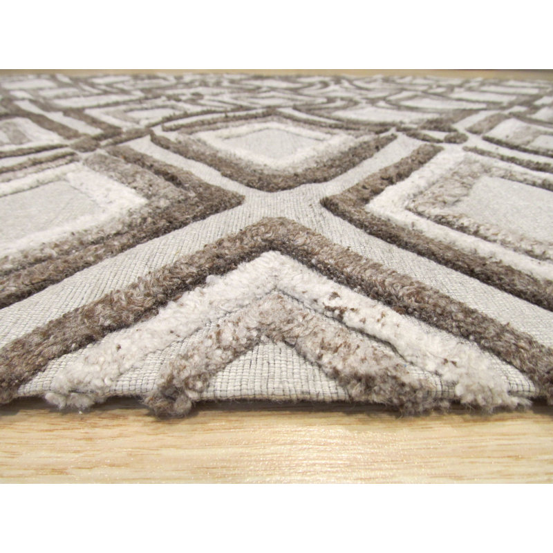 Wool Geometric Area Rug, Ivory/Brown/White