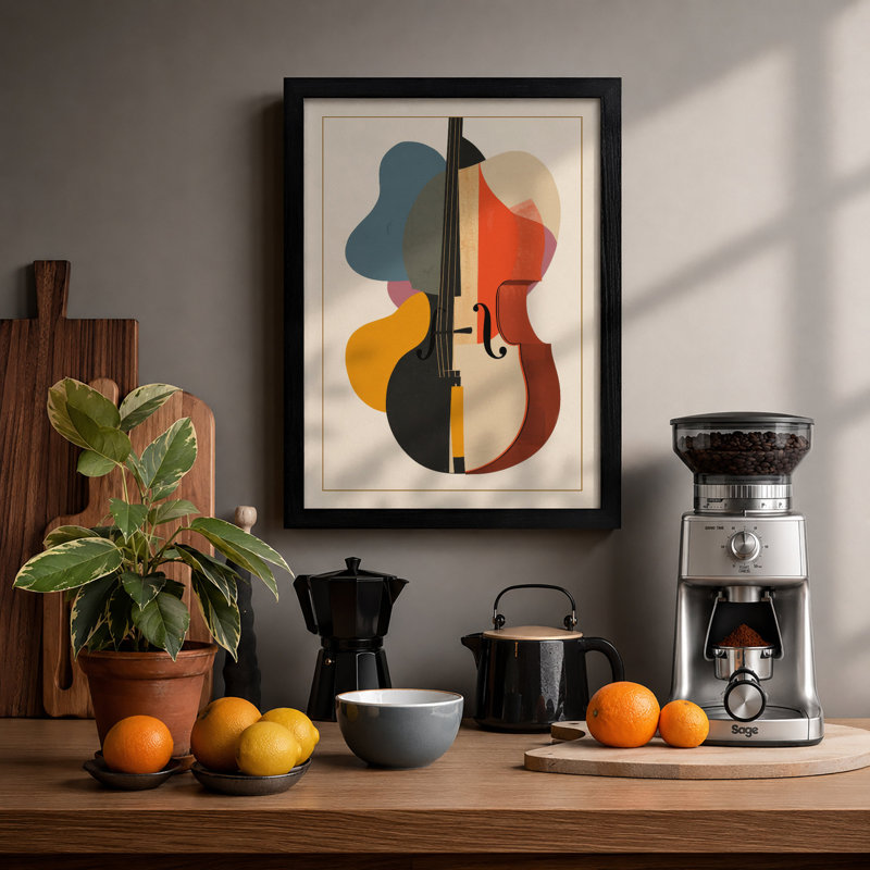 Violin Geometric - Framed Print, A2 - 59.4 x 42.0 cm, Black