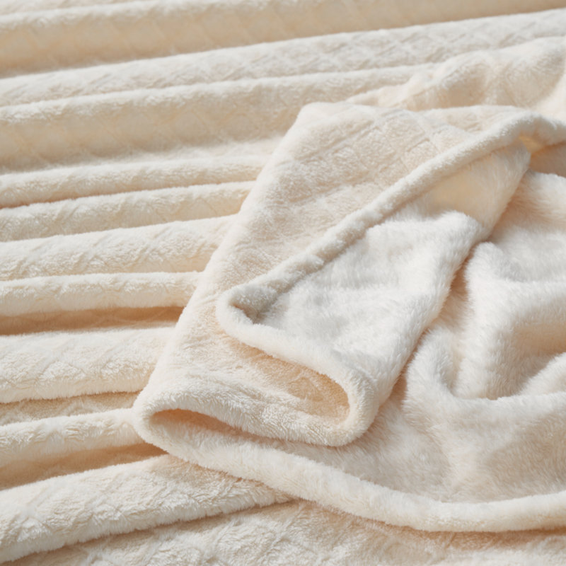 Literie en flanelle Atka Diamond, Crème, Lit simple