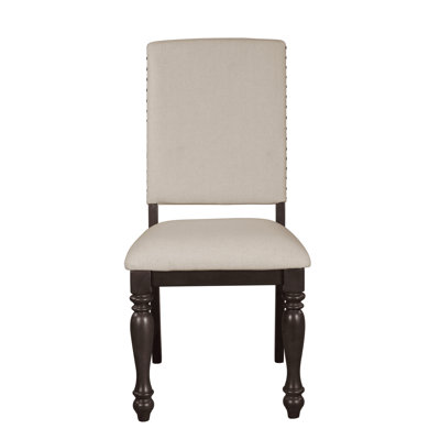 2Pc Fabric Upholstery Side Chairs With Greyish Brown Finish Wood Frame And Nailhead Trim For Dining Room Of Velvety Charming