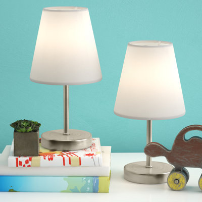 Amandev Simple Designs Sand Nickel Mini Basic Table Lamp with Tapered Fabric Shade