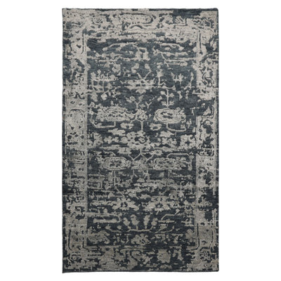 Tapis tibétain bleu en laine et en soie noué à la main 3 x 5 LoomBloom