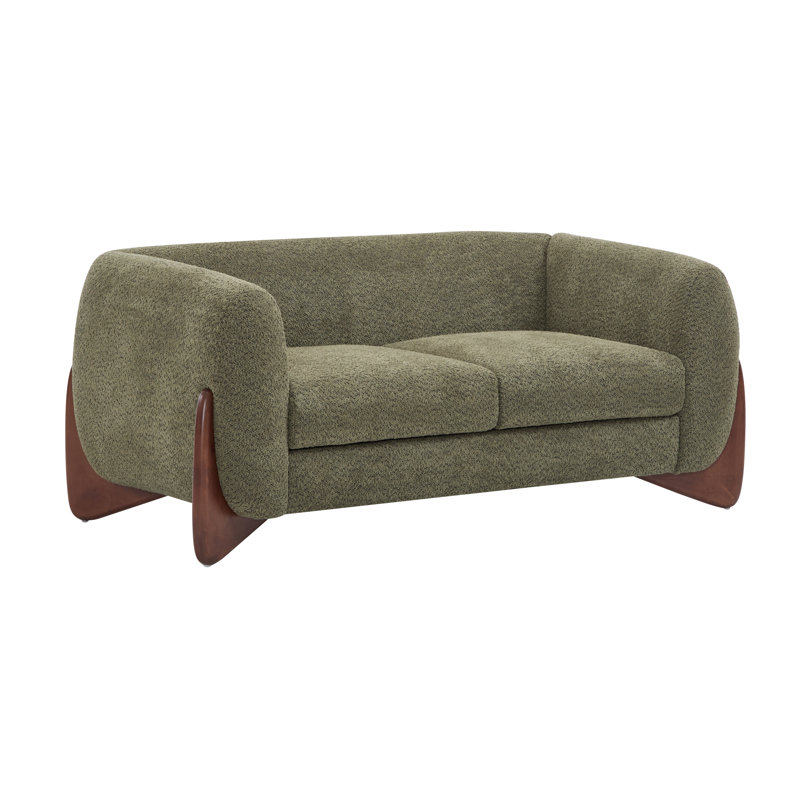 Rhudine Boucle Upholstered Sofa, 2, 27" H x 63" W x 32" D, Olive Green
