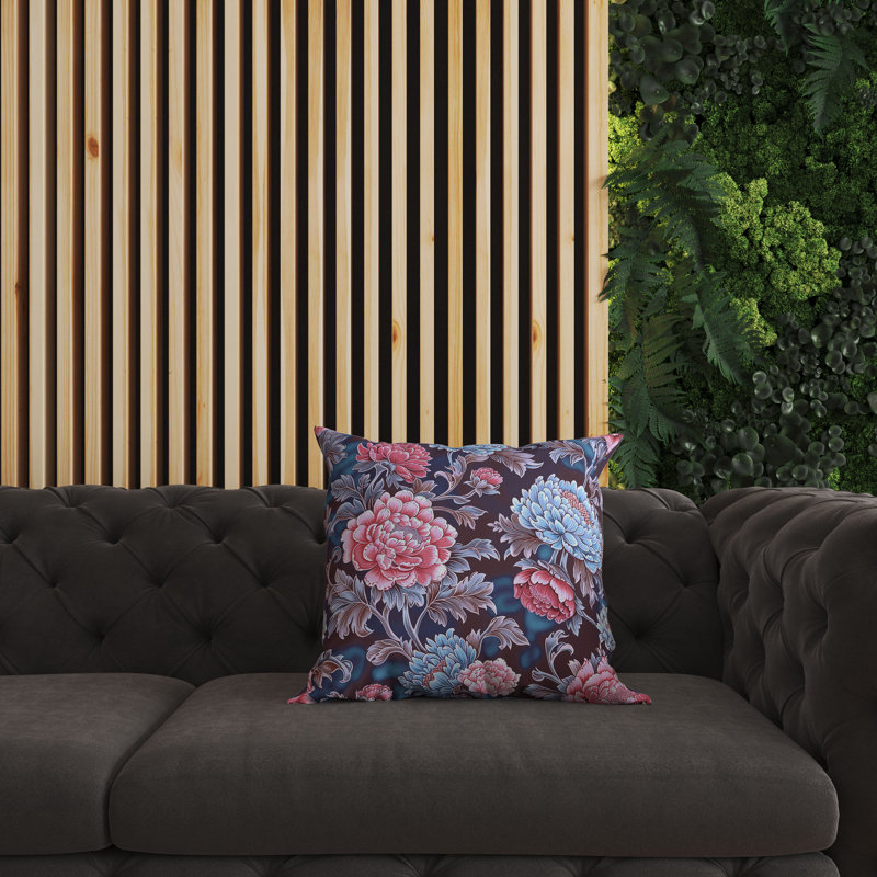 Coussin décoratif intérieur / extérieur Meadow Bloom, Bleu / brun / rose, H 18 po x l 18 po