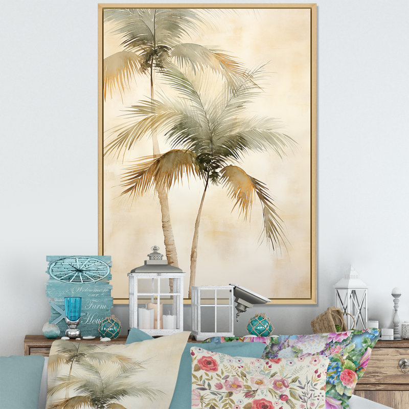 Rétro palmiers tropicaux rétro sur toile, H 40 po x l 30 po x P 1,5 po, Cadre naturel flottant