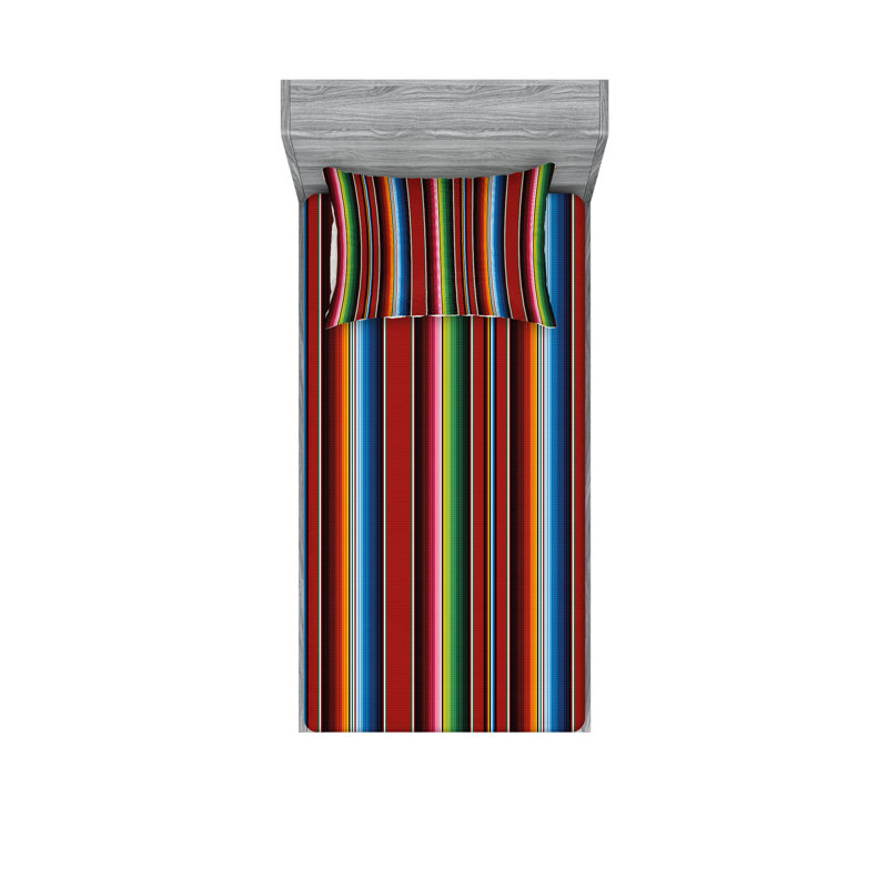Multicolore drap-housse et taies décoratives Ambesonne Cinco de Mayo, Ensemble de draps pour lit simple + 3 pièces supp