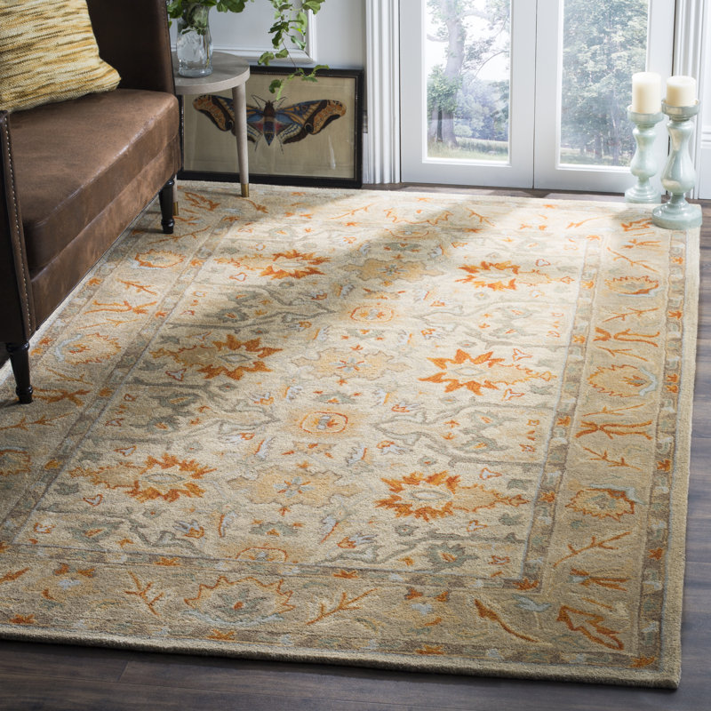 Tapis oriental en laine touffeté à la main beige / gris / orange Armintha, Rectangle 5 pi x 8 pi