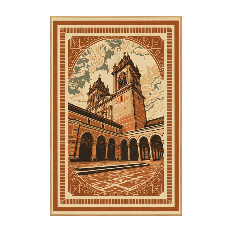 Machine Washable Orsolya Cusco Plaza Armas Vintage Block Print Rug in Brown – LightBrown Binding, 5x8