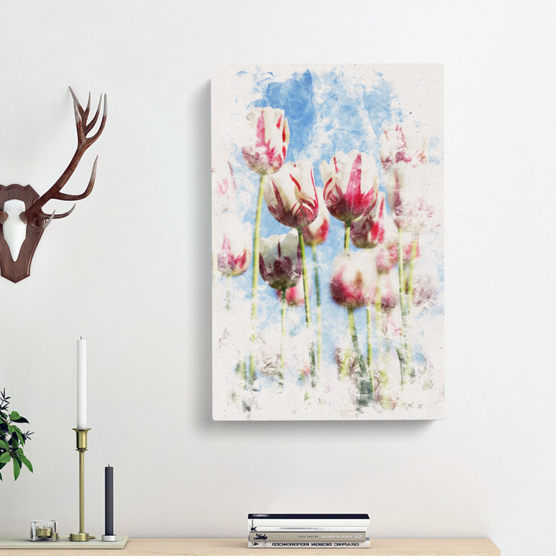 Pink And White Tulip Flowers - Wrapped Canvas, 50cm H x 35cm W x 3cm D