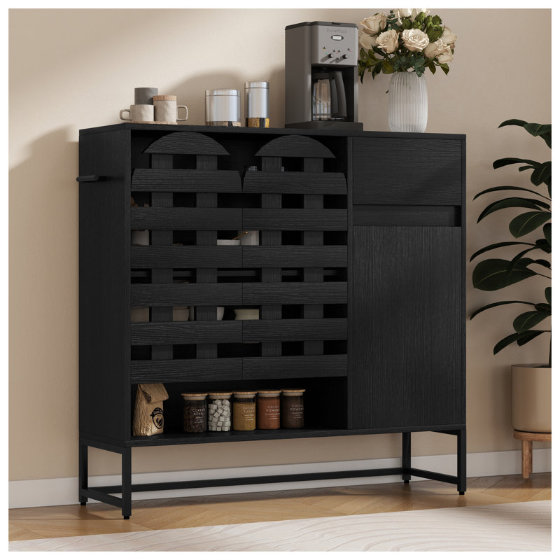 Buffet noir tissé avec rangement et tablettes réglables - Buffet décoratif arqué moderne pour la salle à manger, la cuisine et le salon