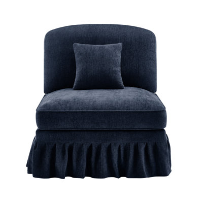 Armless Sofa Chenille W/1 Pillow -Blue
