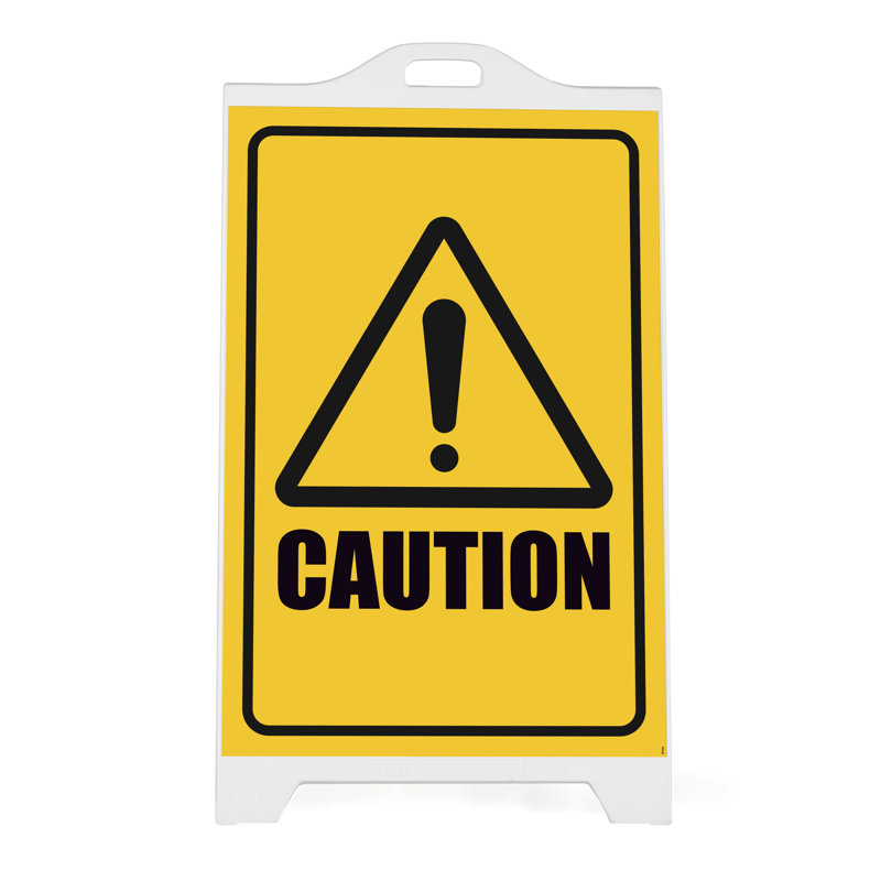 Sandwich Board A-Frame Sidewalk Sign Caution, White