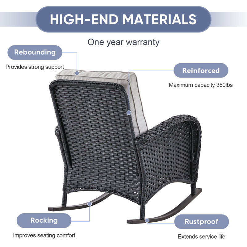 Chaise berçante d'extérieur en osier Gaetanino, Beige, Noir, noir, noir, noir