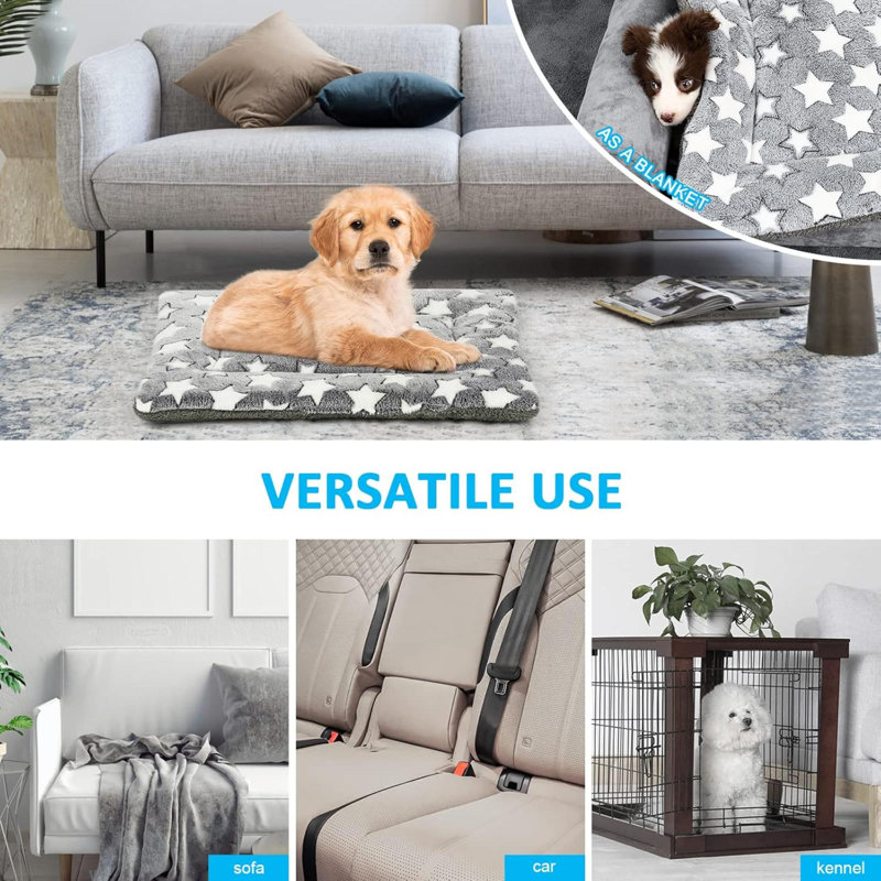 Gray and White Reversible Soft Fleece Dog Bed Mat