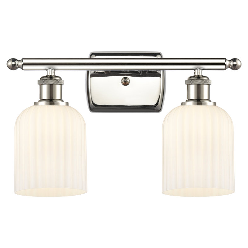 Brysin 15" W 2-Light Dimmable Metal Vanity Light with Glass Shades, Polished Nickel, Gloss White