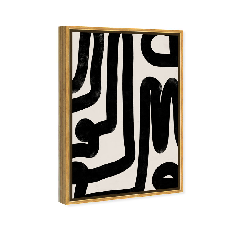 Modern Bold Brush Stroke Lines Print, 30" H x 20" W, Gold Framed Canvas