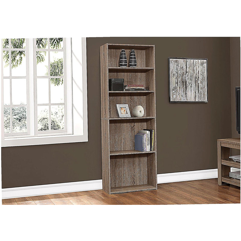 Bibliothèque transitionnelle de 72 pouces à 6 niveaux avec tablettes réglables, Taupe