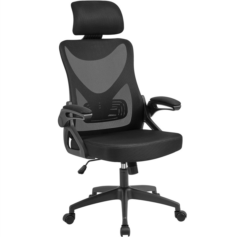 High Back Mesh Swivel Ergonomic Task Office Chair with Flip-Up Arms, Black, White/Black
