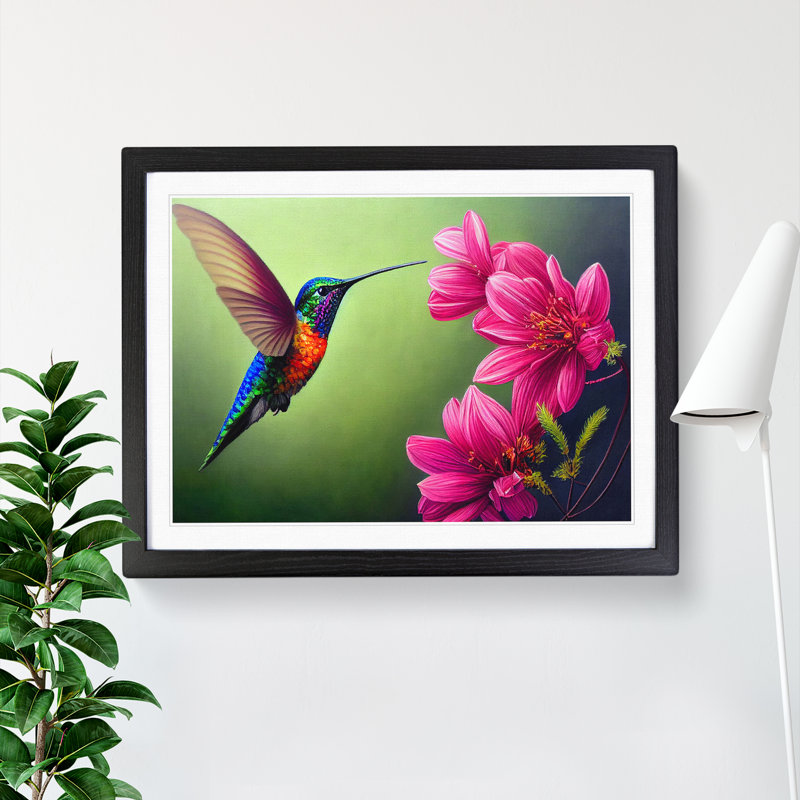 Floral Hummingbird Vol.3 - Single Picture Frame Print, 34cm H x 46cm W x 2cm D, Black