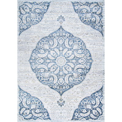 Tapis blanc/bleu zone oriental Karmane
