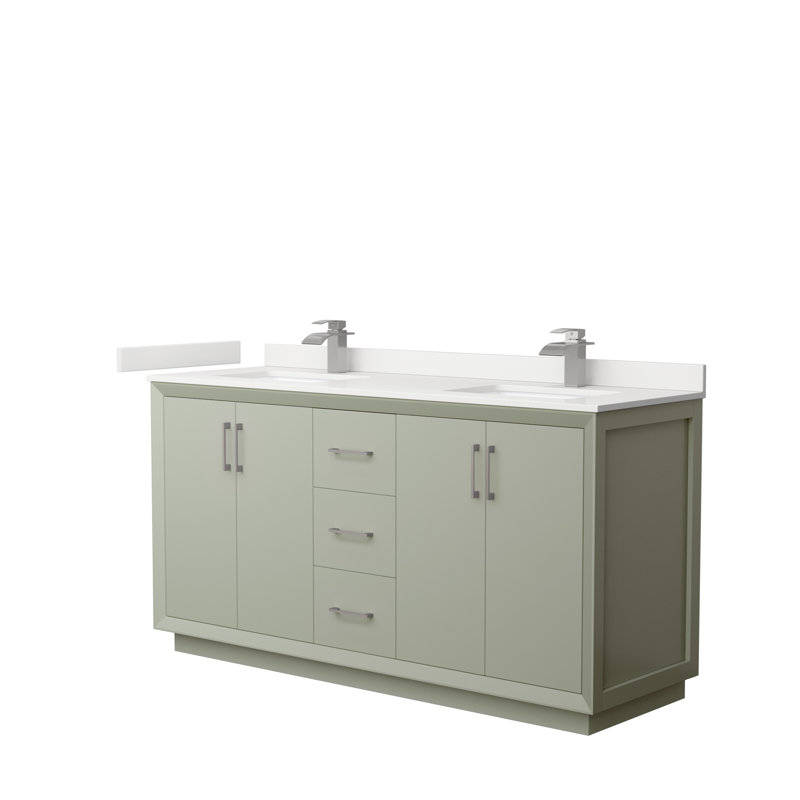 Strada 66'' W Double Vanity, White Quartz, Light Green, Satin Bronze