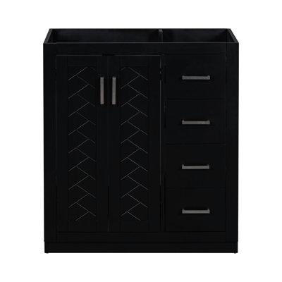 Armoire de rangement de salle de bain 30 po - Planches de construction en bois massif 3 tiroirs et 2 portes Charnières intérieures réglables spacieuses