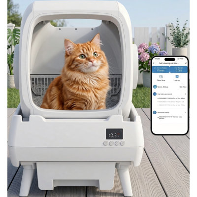 Bac à litière automatique autonettoyant pour chat, contrôle des applications, dossiers de toilette pour chat, convient aux grands chats, aux chats moyens, aux chatons et aux maisons multi-chats, anti-pincement, faible bruit, assemblage requis, blanc
