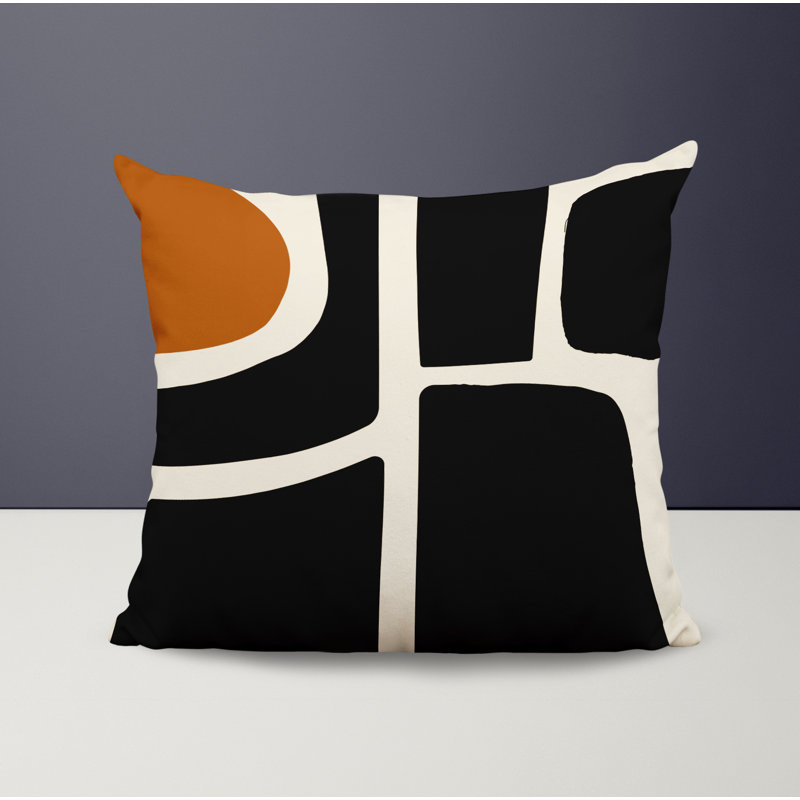 Banksy Abstract Outdoor Reversible Throw Pillow, 19" x 19", Orange/Off White