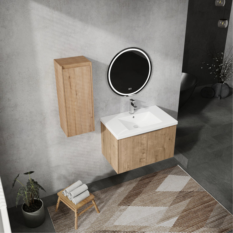 Meuble-lavabo de 30 po avec lavabo et armoire latérale - décor moderne, armoire à poignées rouille, finition à l'eau, 29"