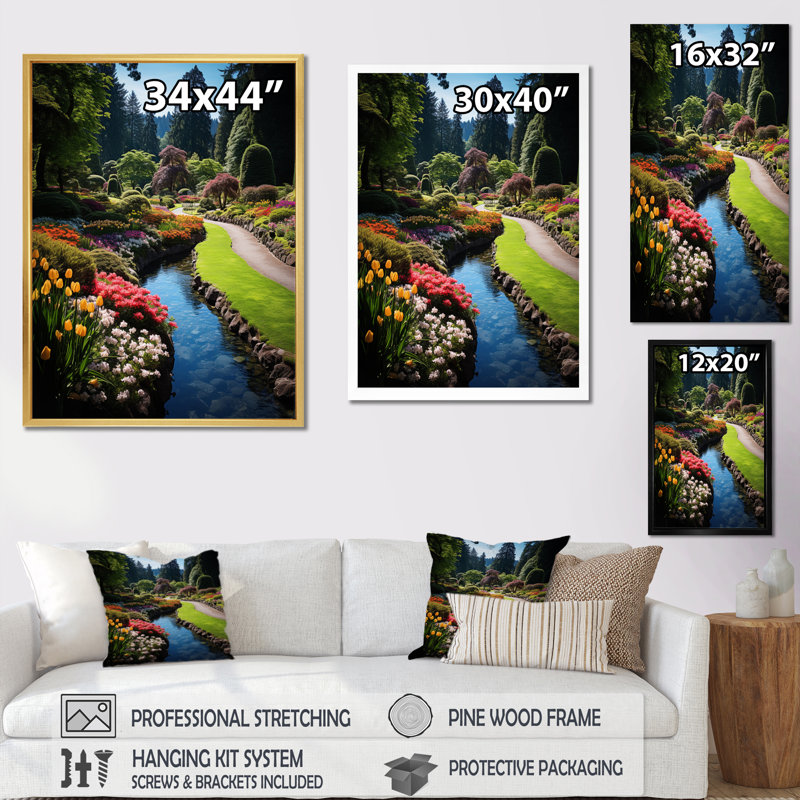 Baskaran " Canada Butchart Gardens II ", 32" H x 24" W x 1" D, Gold Floater Framed
