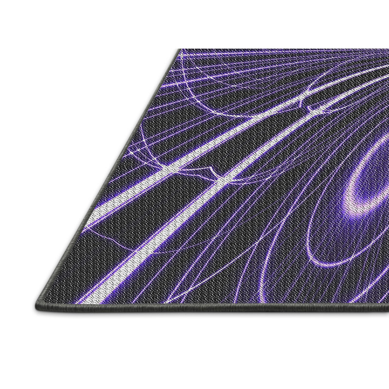 Laine tissée à la machine à motifs géométriques et polyester noir/mauve Tapis décoratif, Rectangle 2 pi x 3 pi
