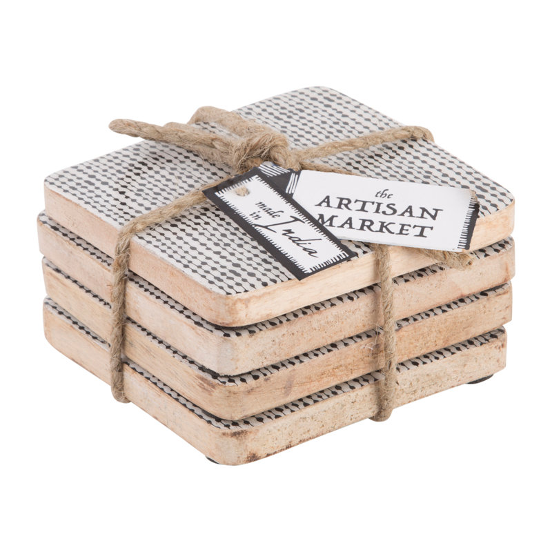 Wood Square 4 Piece Coaster Set