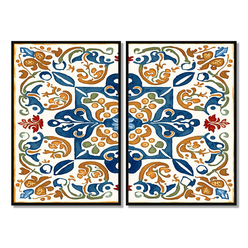 Carreaux de la Méditerranée en bleu rétro VII - grandes impressions sur toile à carreaux abstraits, H 36 po x l 48 po, Noir
