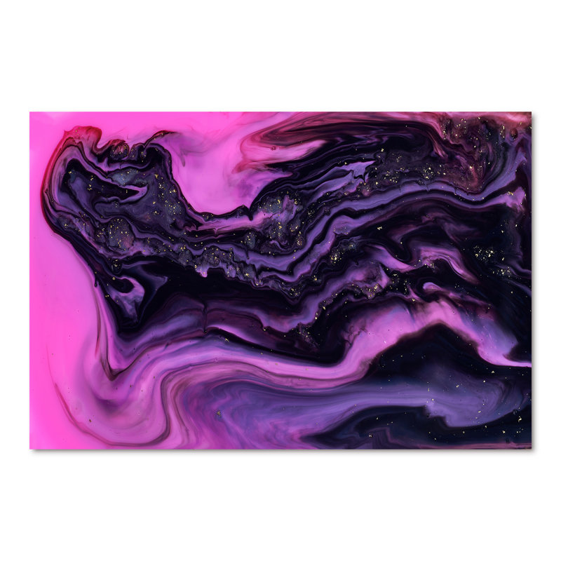«Rose and Black Luxury Abstract Fluid Art I», reproduction d'art sur toile moderne, H 40 po x l 60 po x P 1,5 po