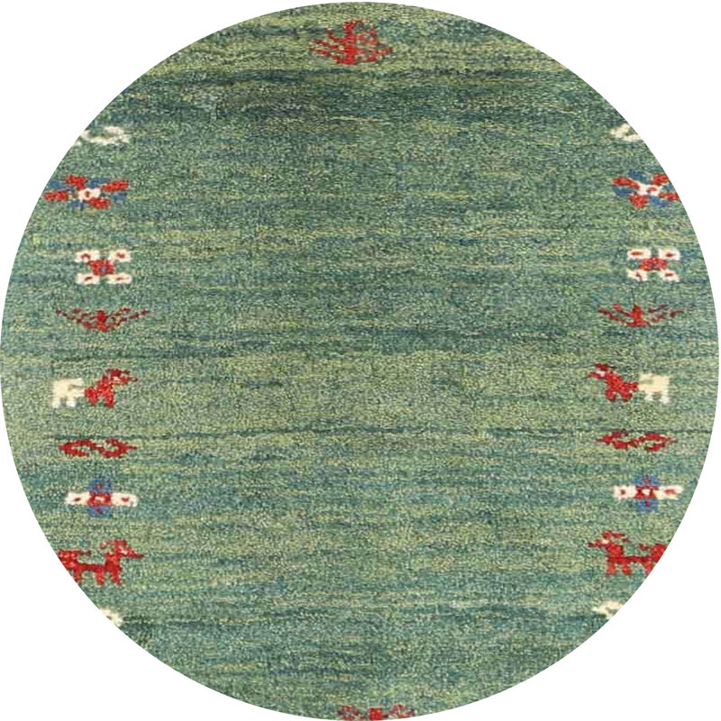 Tapis contemporain vert / rouge, Rond 5 pi