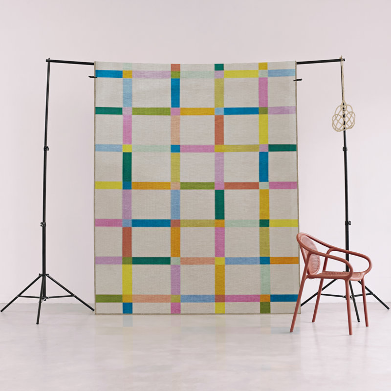 Tapis décoratif à motif géométrique beige multicolore, Rectangle 3 pi 11 po x 5 pi 10 po